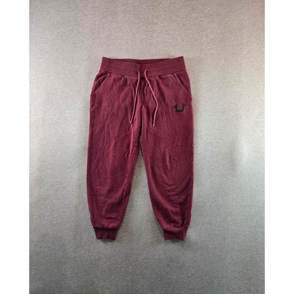 True Religion Jogger Sweatpants Mens Small Burgundy Logo HS Relaxed Streetwear